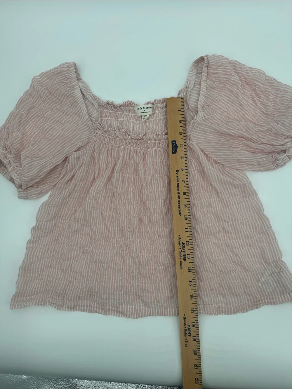 Anthropologie Cloth & Stone Pink Stripe Smocked CottageCore Coquette Sz XS 1284